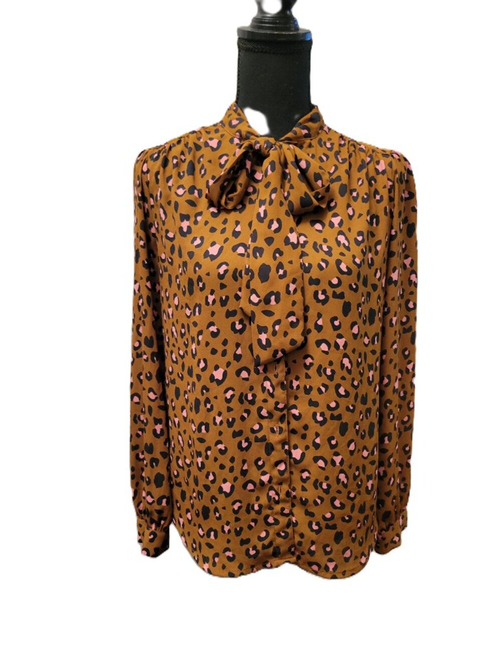 JCrew Factory Animal Print Neck-Tie Blouse - XS